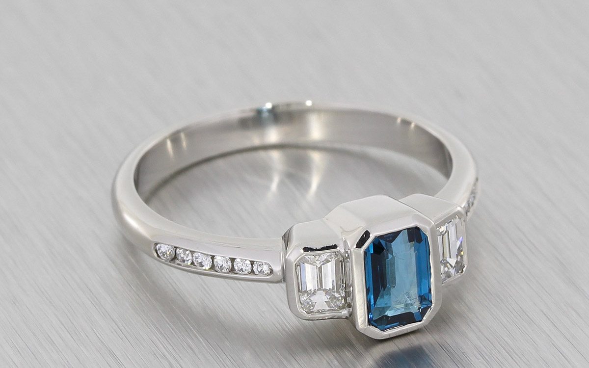 BezelSet, London Blue Topaz and Diamond Trilogy Ring Portfolio