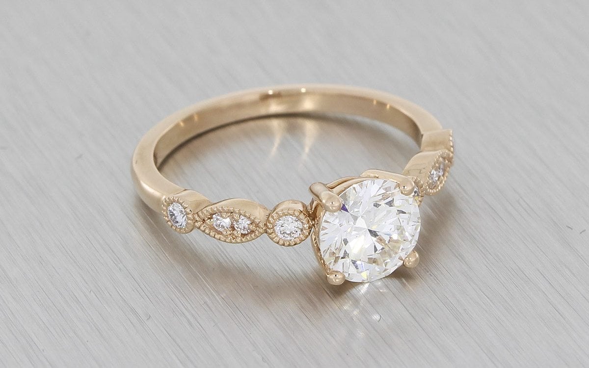 Rose Gold Vintage Engagement Ring with Milgrain Shoulders